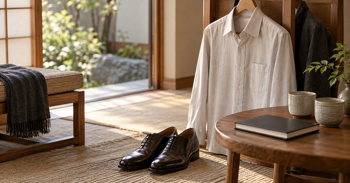 シャツと靴をそろえた外出の準備